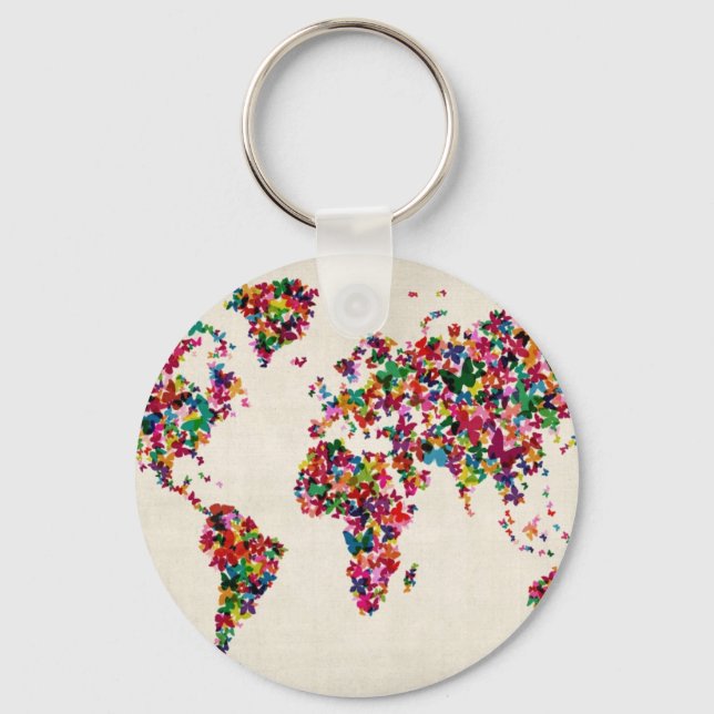 Butterflies Map of the World Map Keychain (Front)
