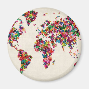 Butterflies Map of the World Map Magnet