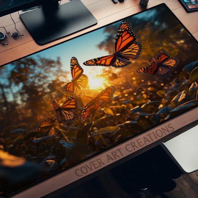Butterflies, Monarchs At Sunset No. 84 Desk Mat (Creator Uploaded)