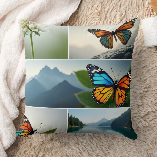 Butterflies, Mountains, and Lakes Throw Pillow (Blanket)