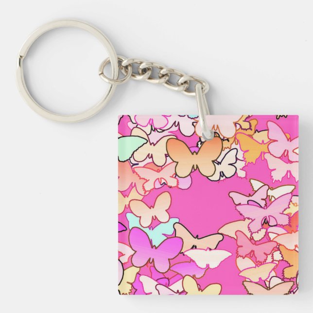 Butterflies, multi and deep pink keychain (Front)