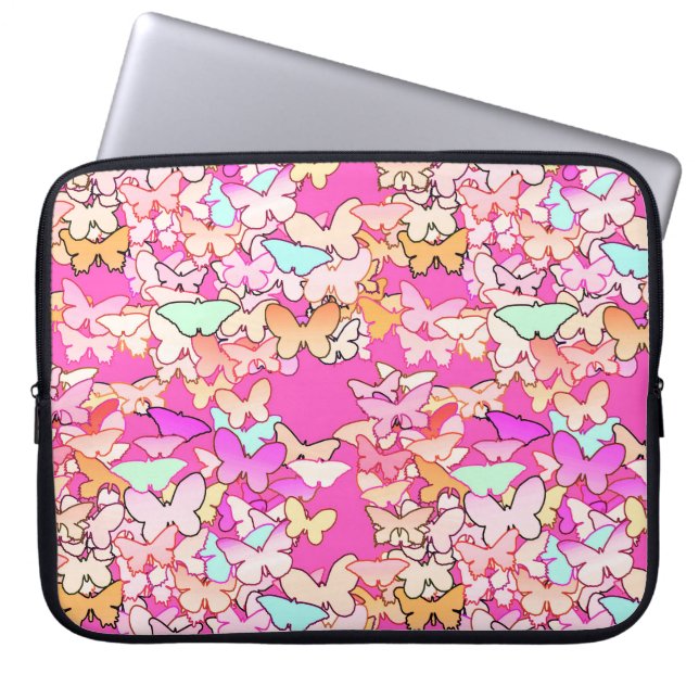 Butterflies, multi and deep pink laptop sleeve (Front)