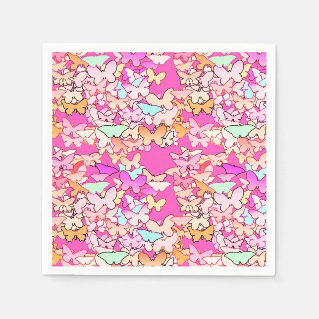 Butterflies, multi and deep pink napkin (Front)