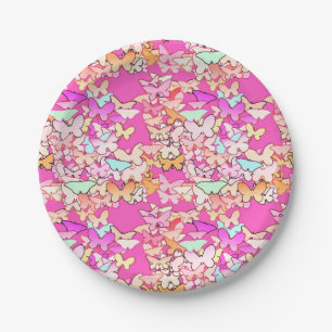Butterflies, multi and deep pink paper plate