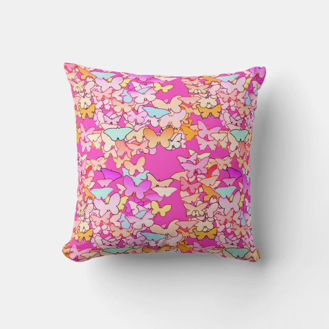 Butterflies, multi and deep pink throw pillow (Front)