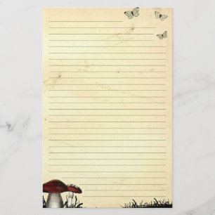 Butterflies & Mushroom Lined Old Paper Stationery