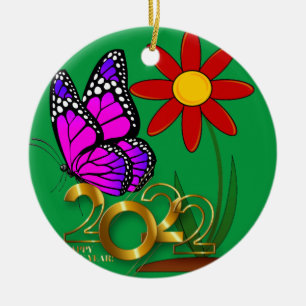 Butterflies, New Year, 2022, Christmas Triptych Ceramic Ornament