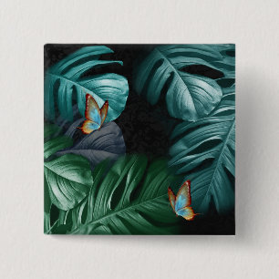 Butterflies of Paradise/Tropical Turquoise Splash 2 Inch Square Button