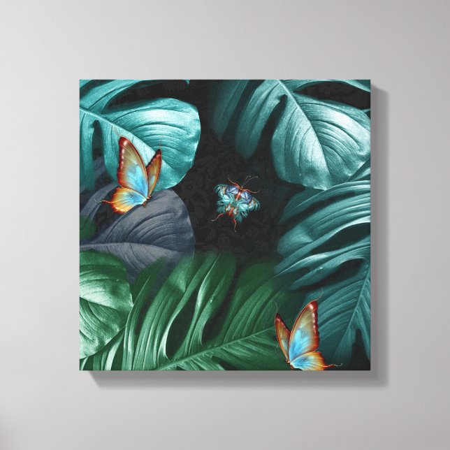 Butterflies of Paradise Tropical Turquoise Splash Canvas Print (Front)