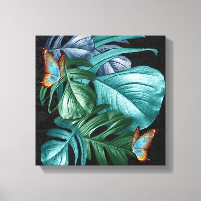 Butterflies of Paradise Tropical Turquoise Splash Canvas Print (Front)