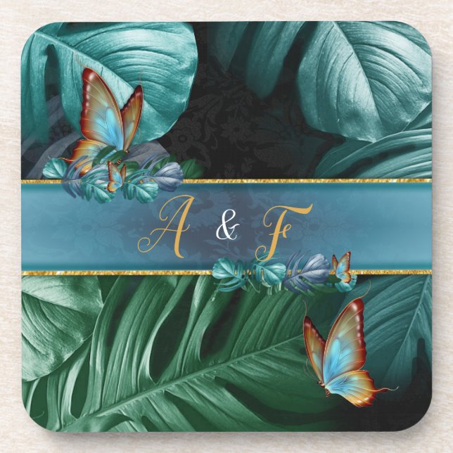 Butterflies of Paradise/Tropical Turquoise Splash Coaster (Front)