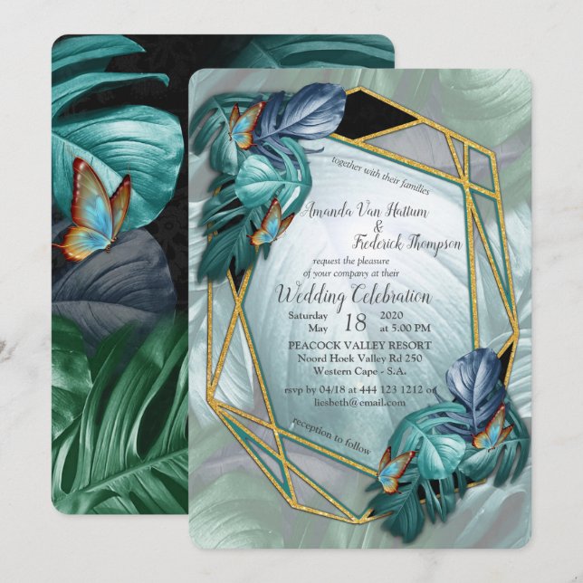 Butterflies of Paradise/Tropical Turquoise Splash Invitation (Front/Back)
