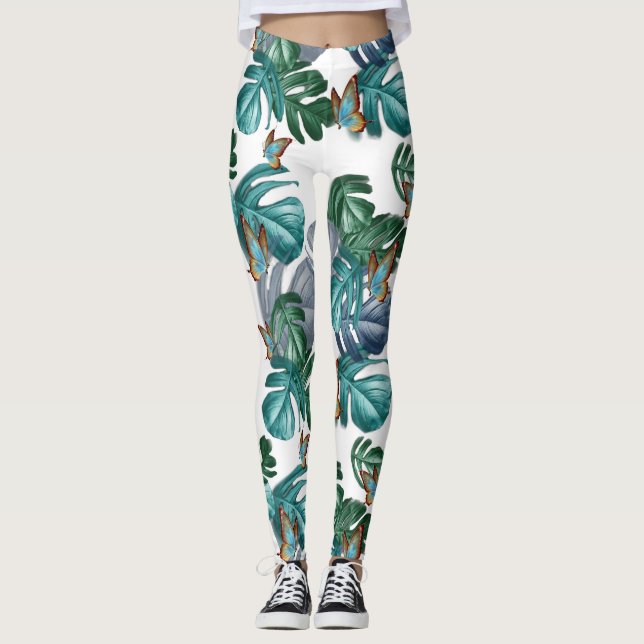 Butterflies of Paradise/Tropical Turquoise Splash Leggings (Front)