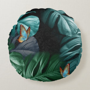 Butterflies of Paradise/Tropical Turquoise Splash Round Pillow