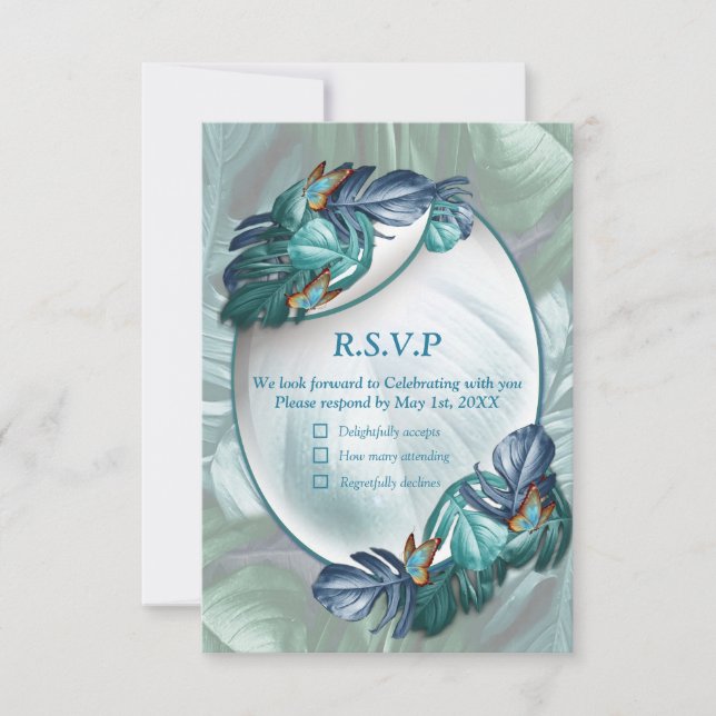 Butterflies of Paradise/Tropical Turquoise Splash RSVP Card (Front)