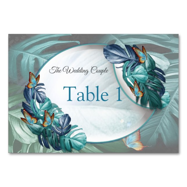 Butterflies of Paradise/Tropical Turquoise Splash Table Number (Front)