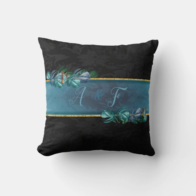 Butterflies of Paradise/Tropical Turquoise Splash Throw Pillow (Front)
