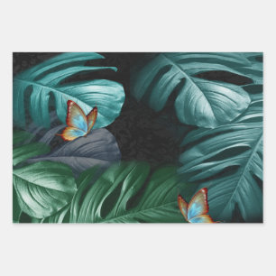 Butterflies of Paradise Tropical Turquoise Wrapping Paper Sheet