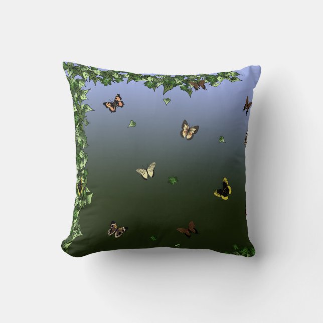Butterflies of the Blue Throw Pillow (Front)