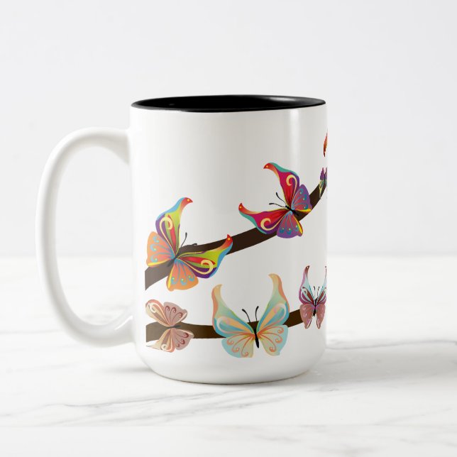 Butterflies on a Branch Two-Tone Coffee Mug (Left)