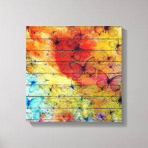 Butterflies on a Colourful Rustic Wood Canvas Print