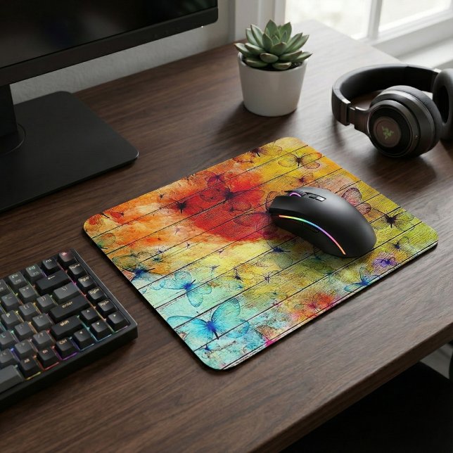 Butterflies on a Colourful Rustic Wood Mouse Pad (Creator Uploaded)