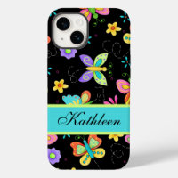 Butterflies on Black Whimsy Name Personalized