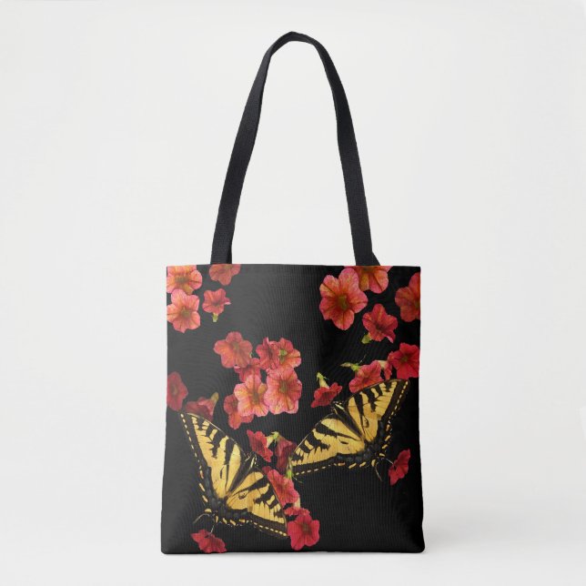 Butterflies on Garden Flowers Floral Tote Bag (Front)