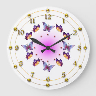 Butterflies on Graduated Cream and Pink Large Clock