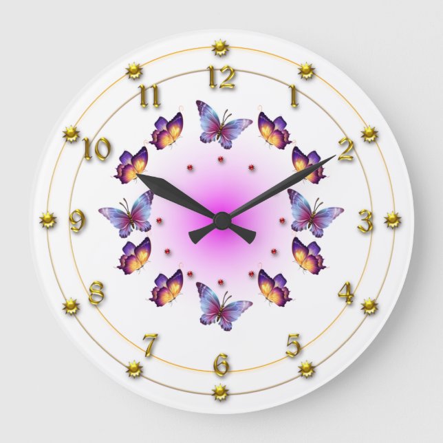 Butterflies on Graduated Cream and Pink Large Clock (Front)