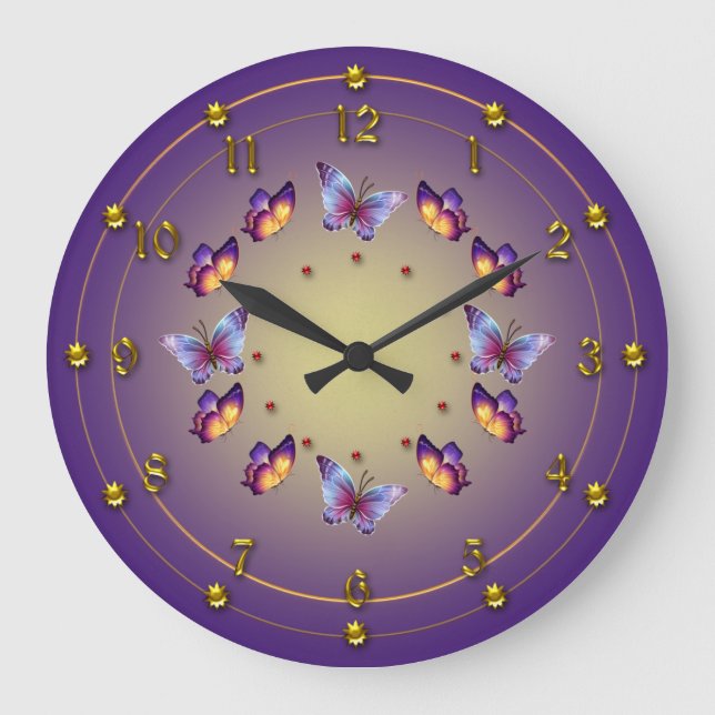Butterflies on Graduated Purple with Yellow Large Clock (Front)