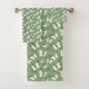 Butterflies on Green Bath Towel Set