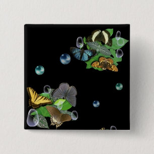 Butterflies on Leaves 2 Inch Square Button