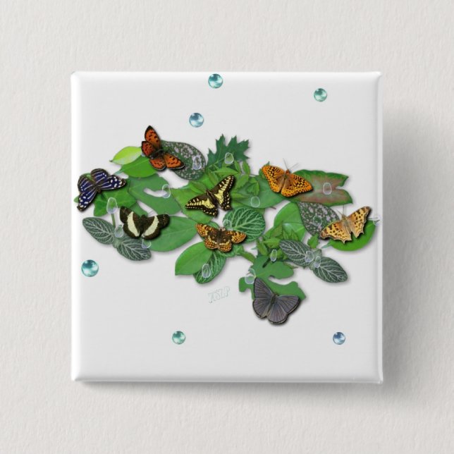 Butterflies on Leaves 2 Inch Square Button (Front)