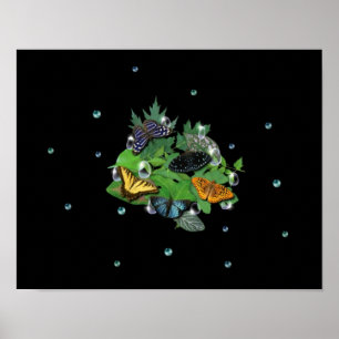 Butterflies on Leaves Poster