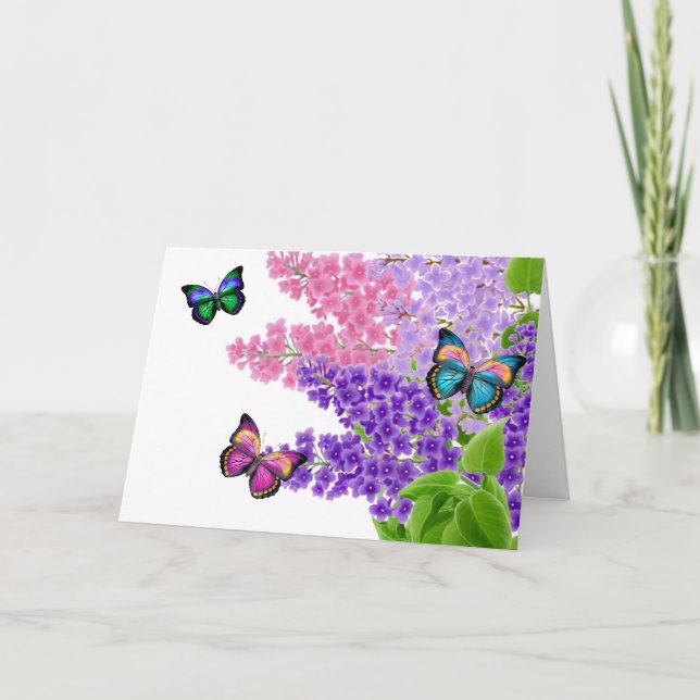 Butterflies on Lilacs Greeting Card (Front)