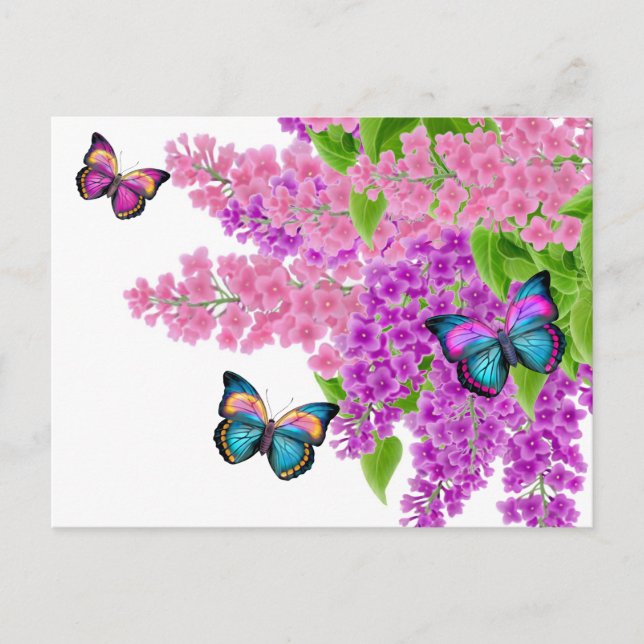 Butterflies on Lilacs Postcard (Front)