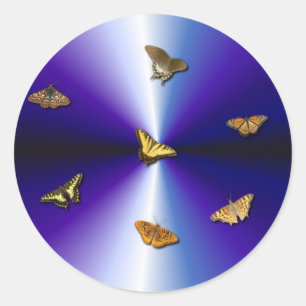 Butterflies on purple rainbow classic round sticker