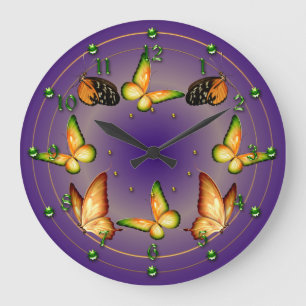 Butterflies on Rich Purple Large Clock