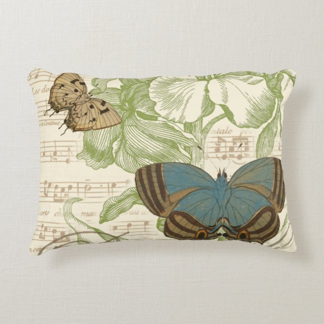 Butterflies on Sheet Music with Floral Design Accent Pillow (Front)