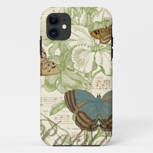 Butterflies on Sheet Music with Floral Design Case-Mate iPhone Case (Back)