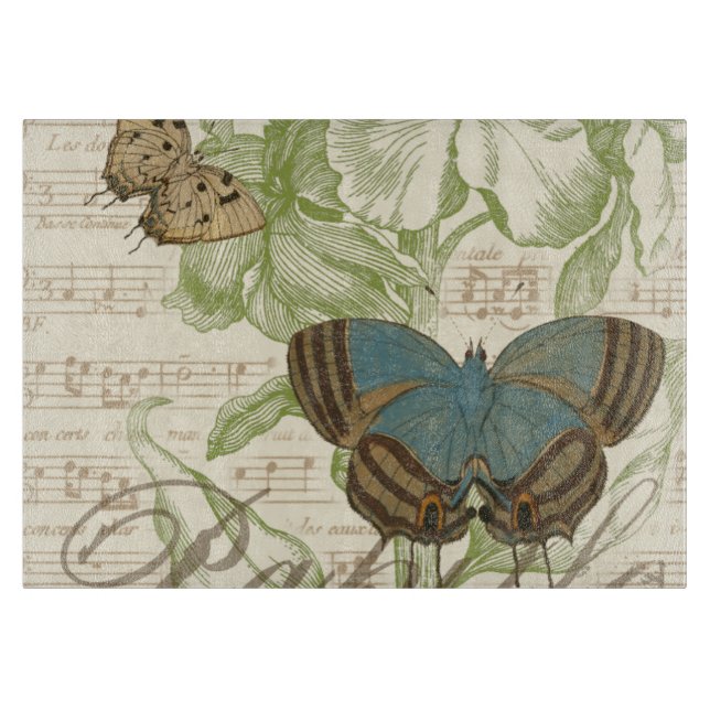 Butterflies on Sheet Music with Floral Design Cutting Board (Front)