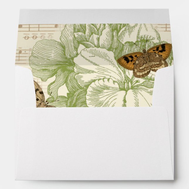 Butterflies on Sheet Music with Floral Design Envelope (Back (Bottom))