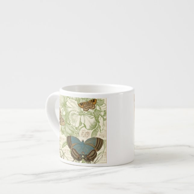 Butterflies on Sheet Music with Floral Design Espresso Cup (Front Left)