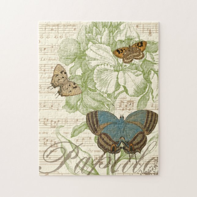 Butterflies on Sheet Music with Floral Design Jigsaw Puzzle (Vertical)