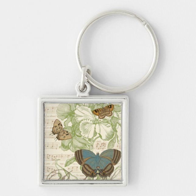 Butterflies on Sheet Music with Floral Design Keychain (Front)