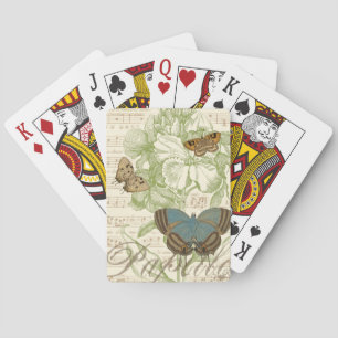 Butterflies on Sheet Music with Floral Design Playing Cards