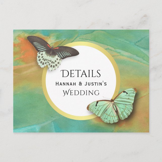Butterflies on Southwest Colours Wedding Details Postcard (Front)
