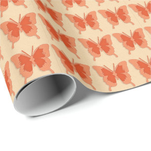 Butterflies, orange on a pastel orange background wrapping paper