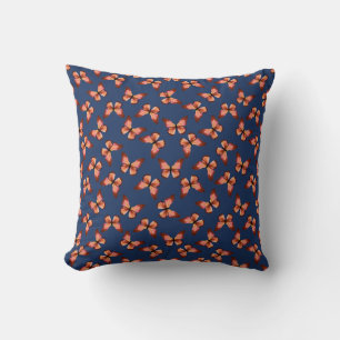 Butterflies Orange Pink Black Pattern Throw Pillow